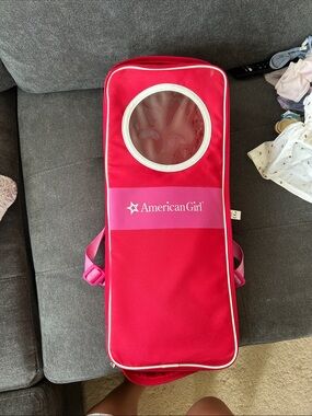 American Girl Red and Pink Doll Carrier with Clear Window